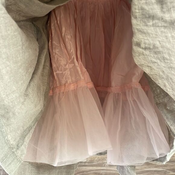 Cottontail Originals Girls Linen Vintage Dress Sz 18mths Gray Pink Attached Slip - Picture 5 of 7